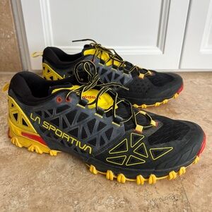 La Sportiva Bushido 2, Trail Running Shoes, Black & Yellow, size 46, US 12.5